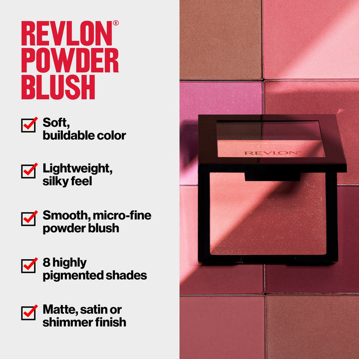 Revlon Powder Blush: buildable, lightweight, 8 shades, matte satin or shimmer finish