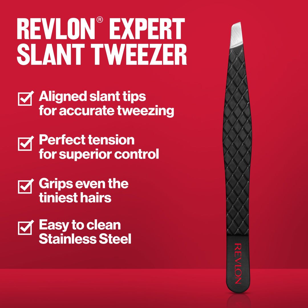 Revlon Expert Slant Tip Tweezers: accurate tweezing, superior control, grips tiniest hairs, stainless steel