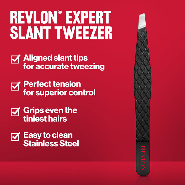 Revlon Expert Slant Tip Tweezers: accurate tweezing, superior control, grips tiniest hairs, stainless steel