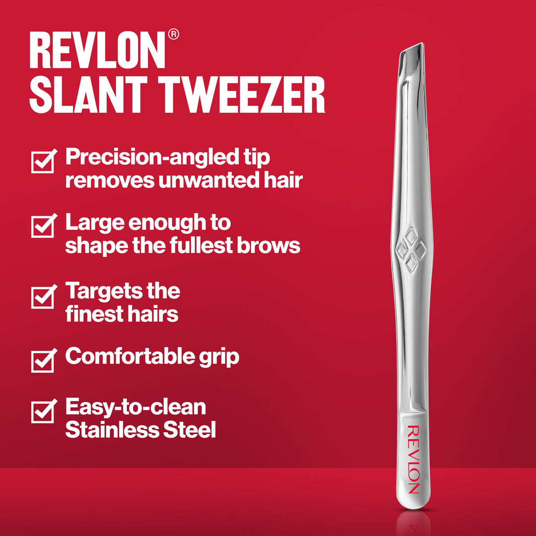 Revlon Slant Tweezer: precision, shape fullest brows, comfortable grip, stainless steel