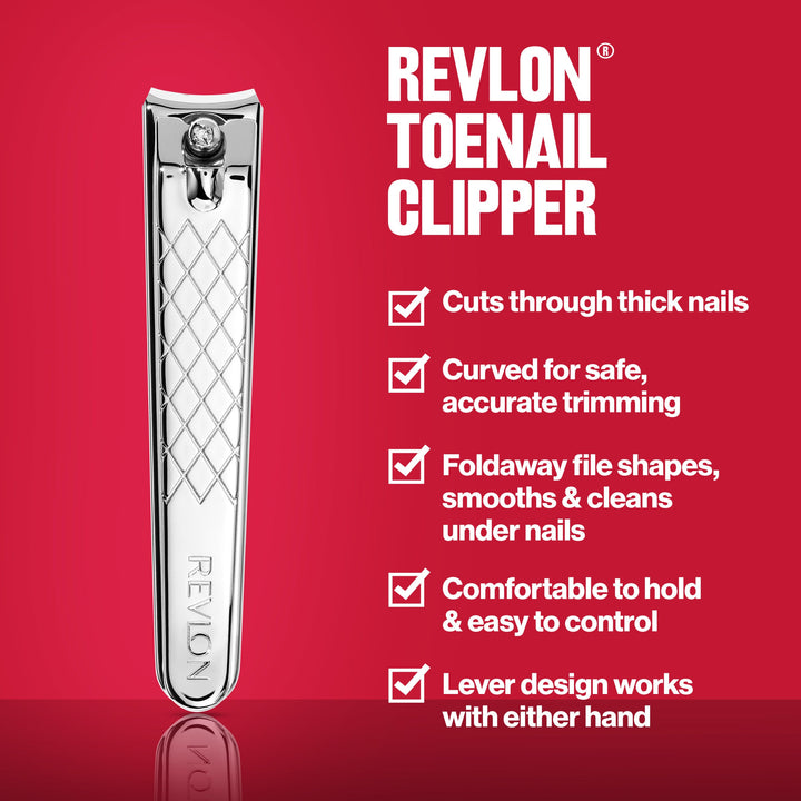 Revlon Toenail Clipper: thick nails, curved, shapes & smooths, easy control, works in either hand