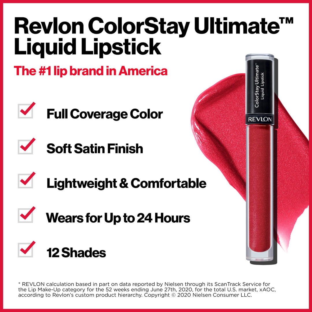 ColorStay Ultimate™ Liquid Lipstick: full coverage, satin finish, lightweight, 24 HRS, 12 shades