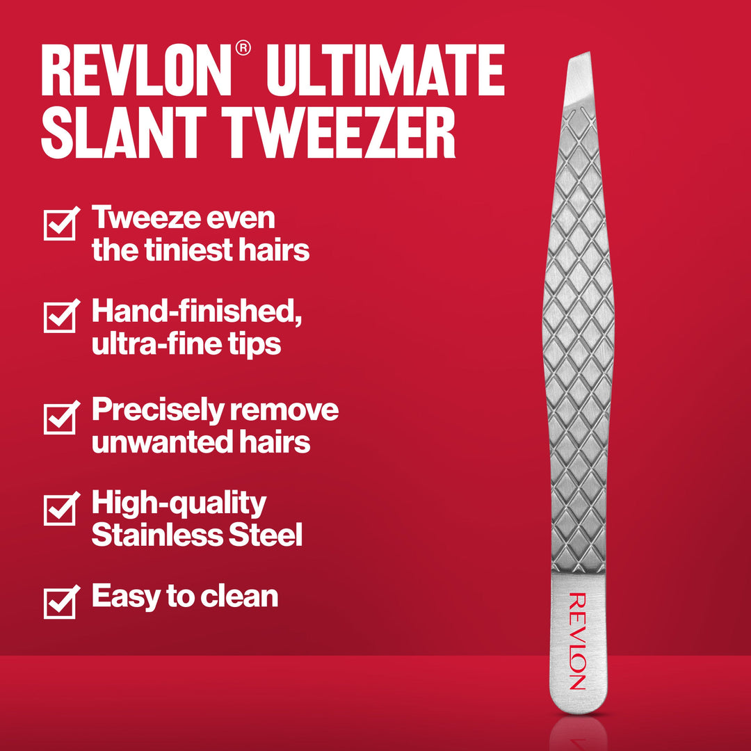 Revlon Ultimate Slant Tweezer: ultra fine tips, removes unwanted hairs, stainless steel, easy to clean