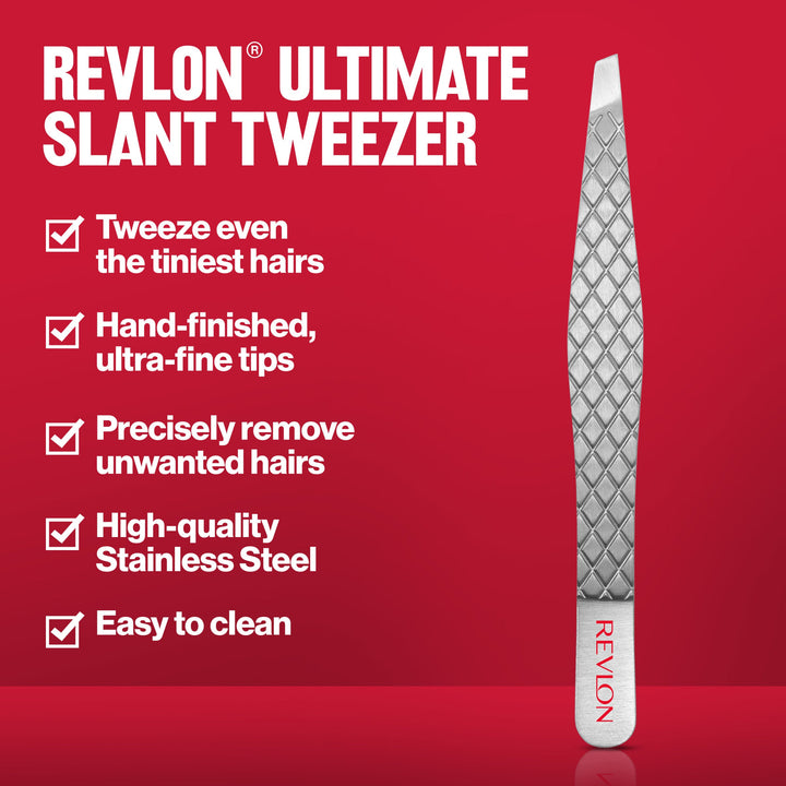Revlon Ultimate Slant Tweezer: ultra fine tips, removes unwanted hairs, stainless steel, easy to clean