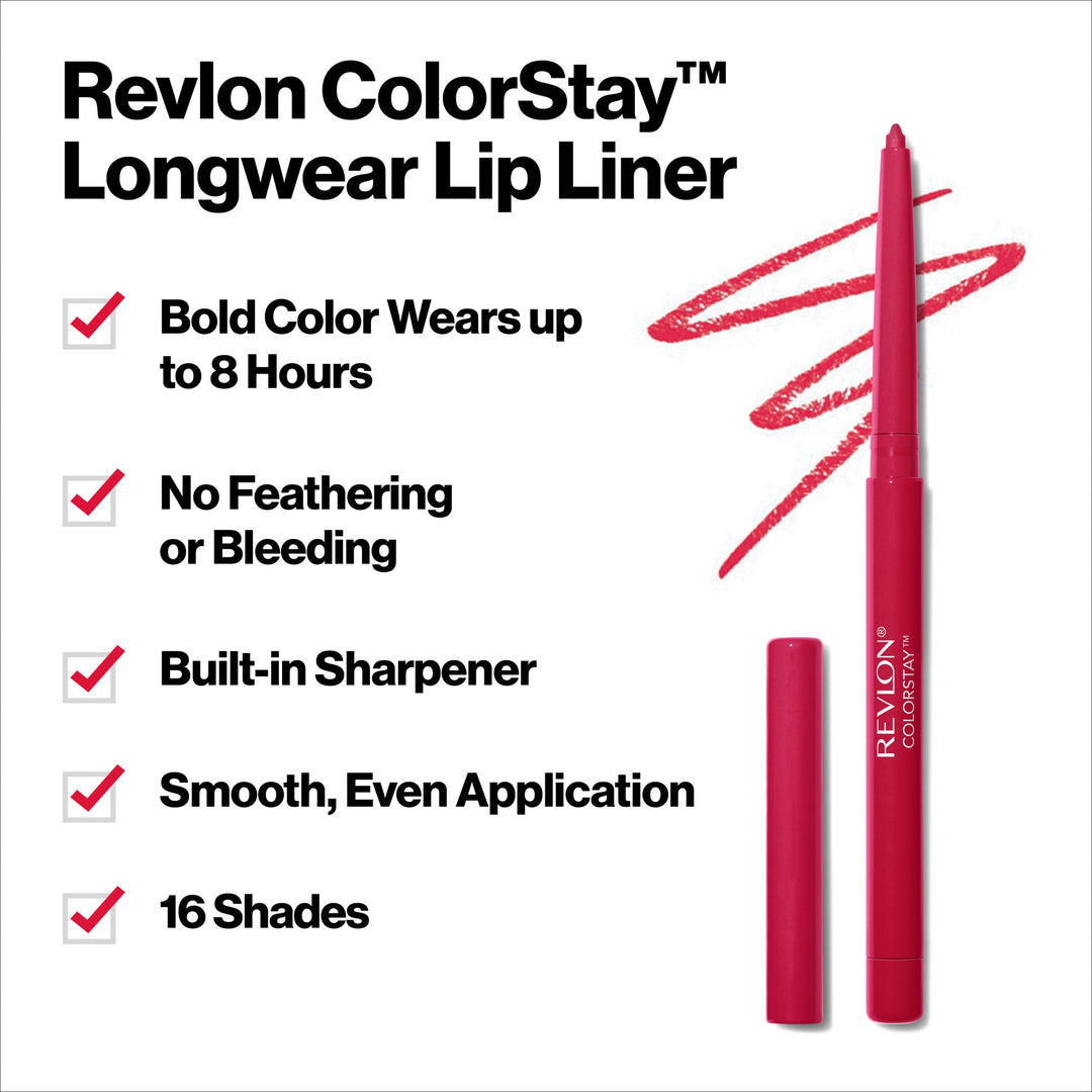 ColorStay™ Longwear Lip Liner: 8 HRS, no bleeding, built in sharpener, 16 shades