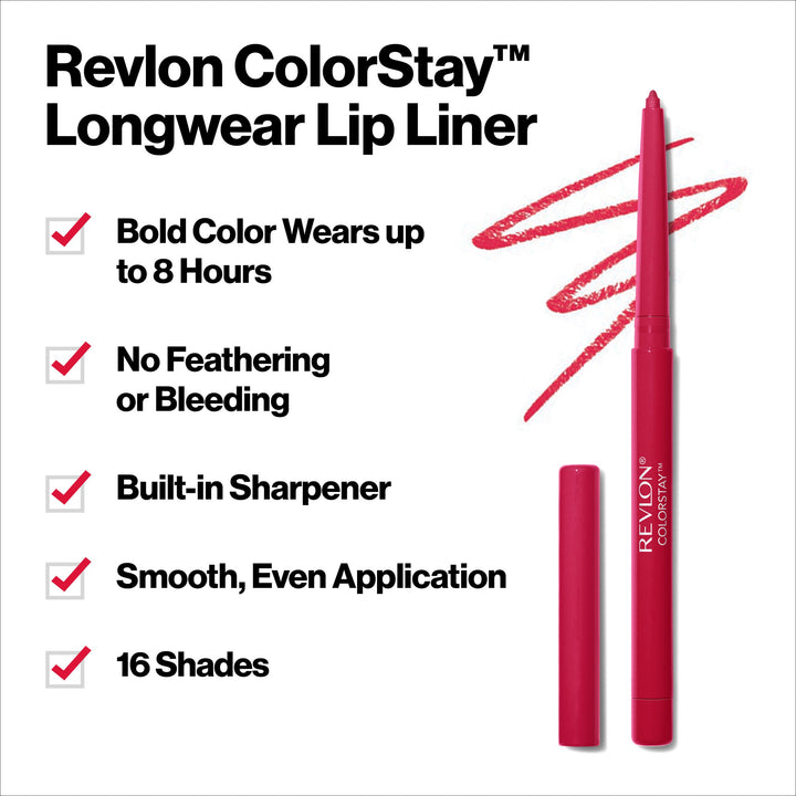 ColorStay™ Longwear Lip Liner: 8 HRS, no bleeding, built in sharpener, 16 shades