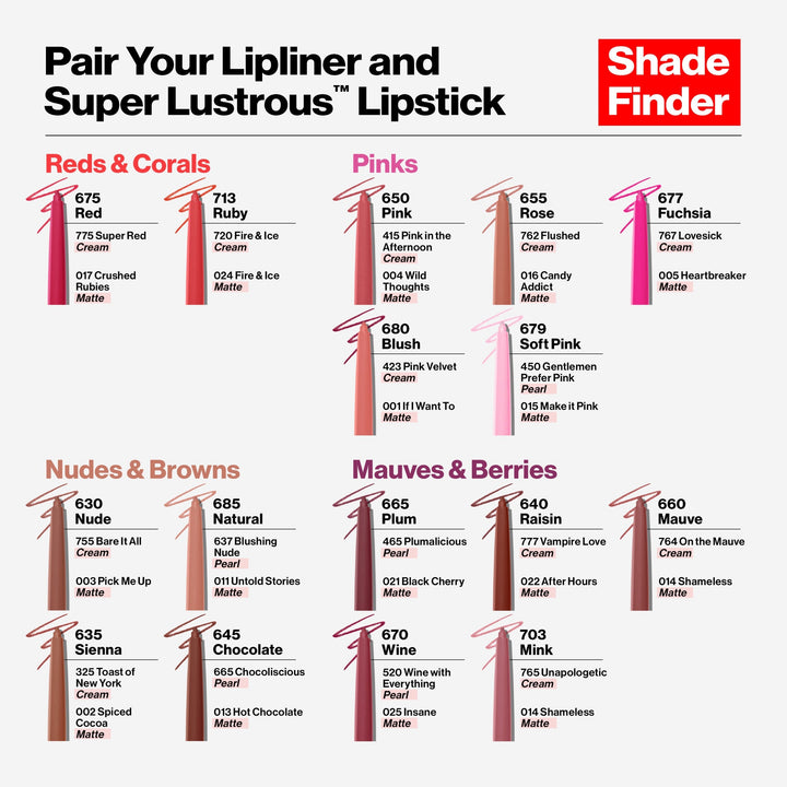 ColorStay™ Longwear Lip Liner & Super Lustrous™ Lipstick - how to pair, shade finder