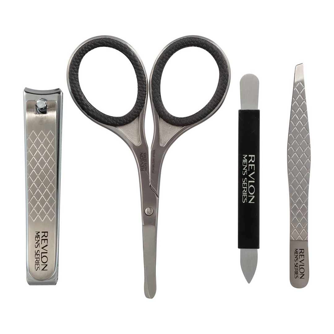 scissors, nail clipper, tweezer, nail file