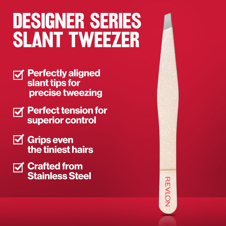 Revlon Designer Series Tweezers: slant tip, superior control, grips tiniest hairs, stainless steel